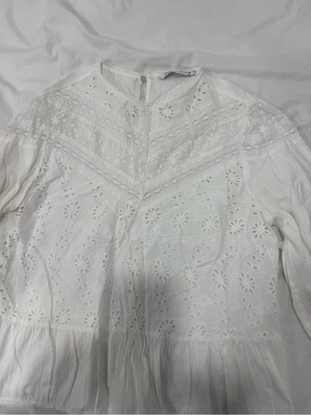 Zara White Eyelet Lace Peplum Top